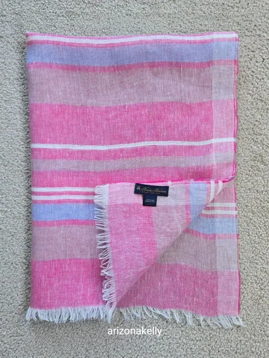 NWOT Brooks Brothers Linen Striped Scarf Pink, White & Blue - Picture 7 of 8